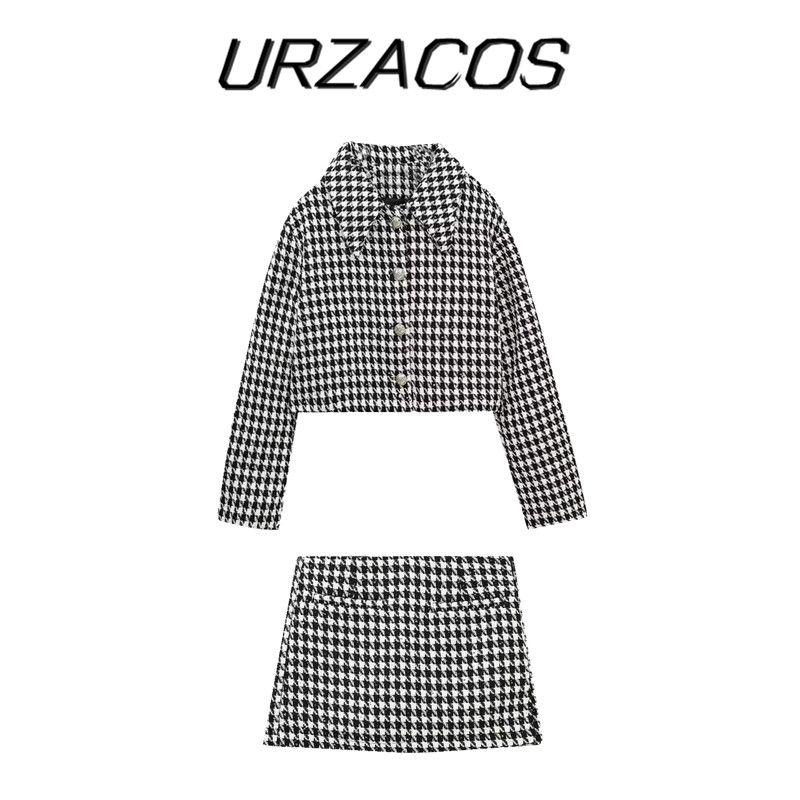 Ur Za Cos 2022 Autumn and Winter European and American Style New Women Houndstooth Short Suit Set 2010911 064