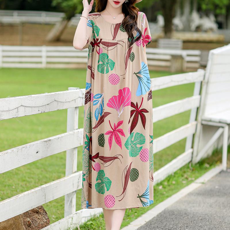 

Вільні сукні з вінтажним принтом для жінок, великі розміри, з короткими рукавами, повсякденна довга сукня, літній елегантний жіночий одяг середнього віку 2XL