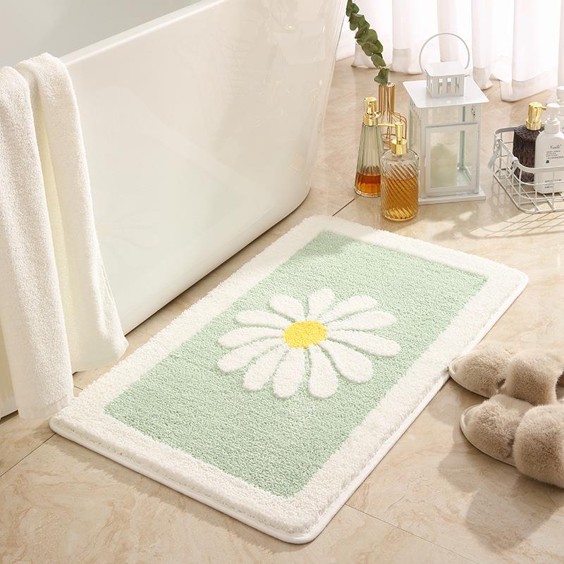 1pcs Super Soft Bathroom Mat Cute Daisy Bath Mat White and Yellow Flower Decor Rugs Bathtub Home Door Mat Bathroom Non-Slip
