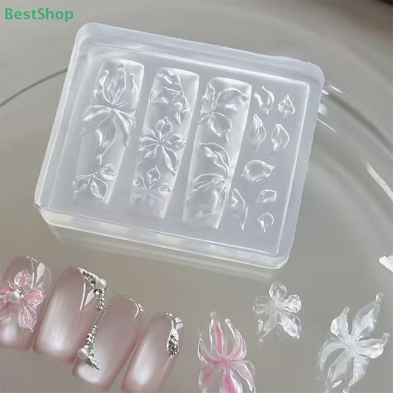 3D Silicone Nail Art Mold Relief Lily Flower Design DIY Nail Art Decor Transparent Manicure Template