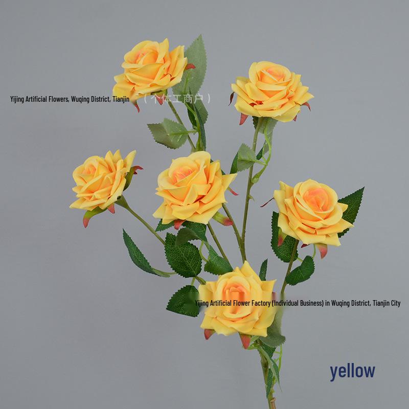 6-Head Angled Rose Artificial Flowers for Wedding Hall, Garden, and Landscape Styling