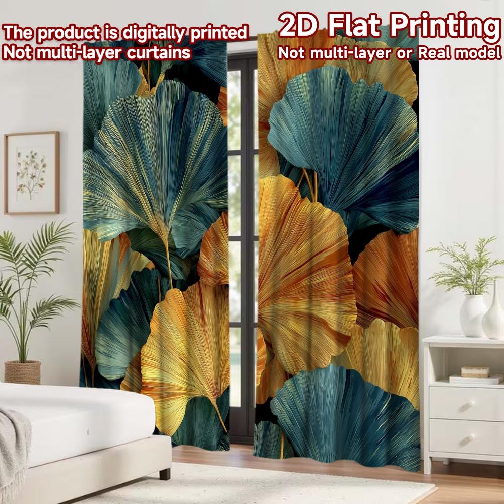 2D flat printing 2pcs Curtain Window Curtains Autumn Leaves Harmony Digital Printed Polyester Drapes Festive Holiday for Drapes