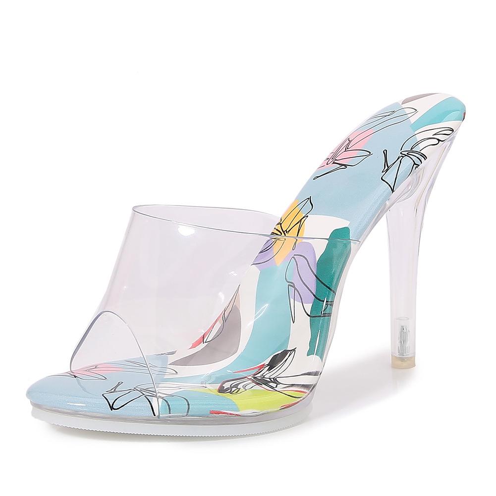 Summer Open-toed High Heels, Sexy Colored Cool Slippers, Crystal Transparent Large-size Sandals.
