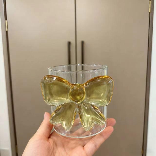 

1 шт. Розовая чашка из стекла с бантом, Кофейная, Молочная, Фруктовая, Термостойкая, Кружка для напитков 13 унций 400 мл, Прекрасная чашка 301-400ml жёлтый