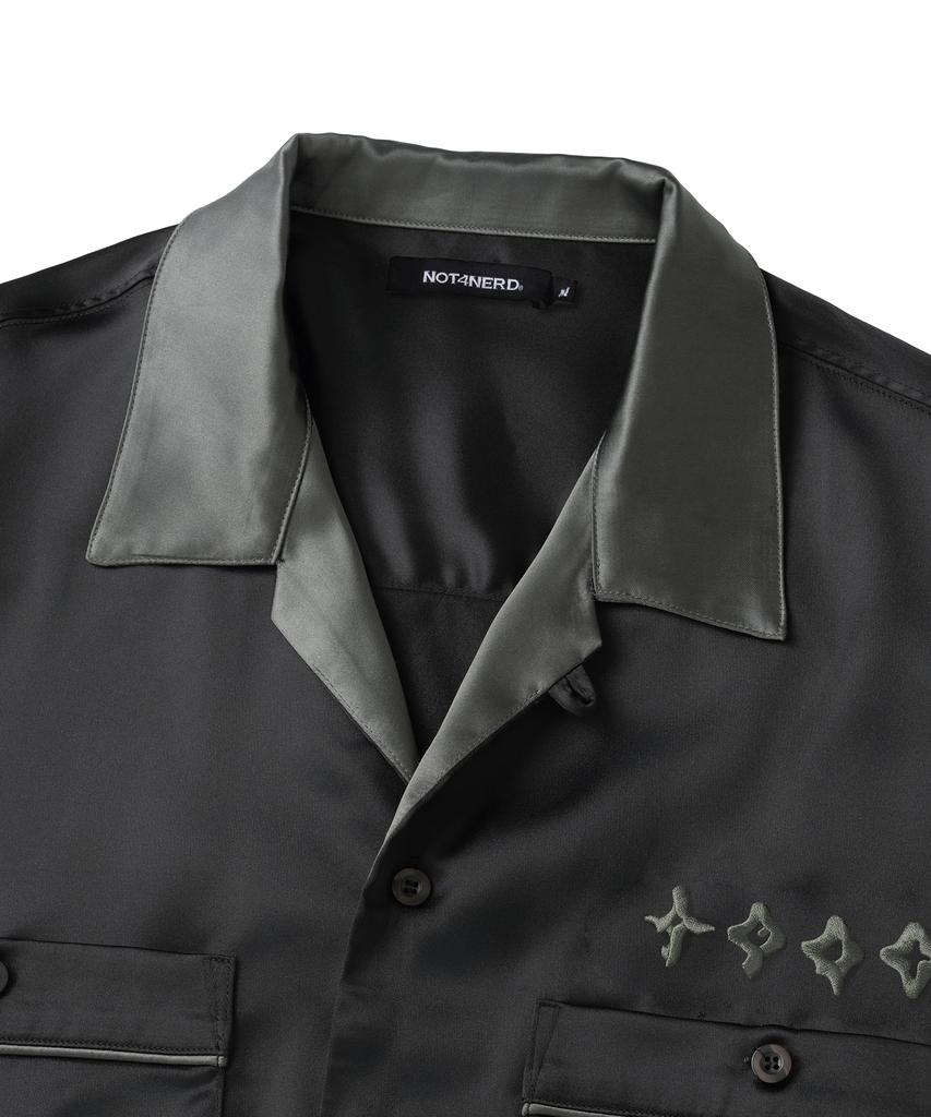 NOT4NERD Chain Stitch Half Bowling Shirt - Black