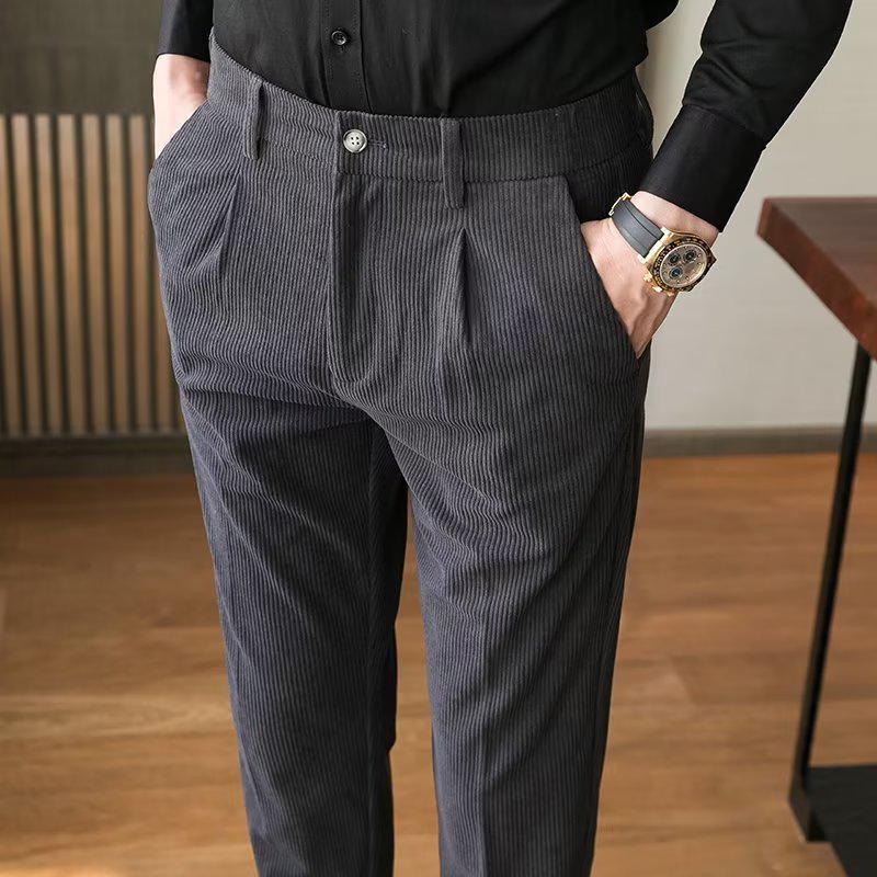 2023 Men's Slim Fit Striped Corduroy Trousers - Autumn Korean Style Casual Pants