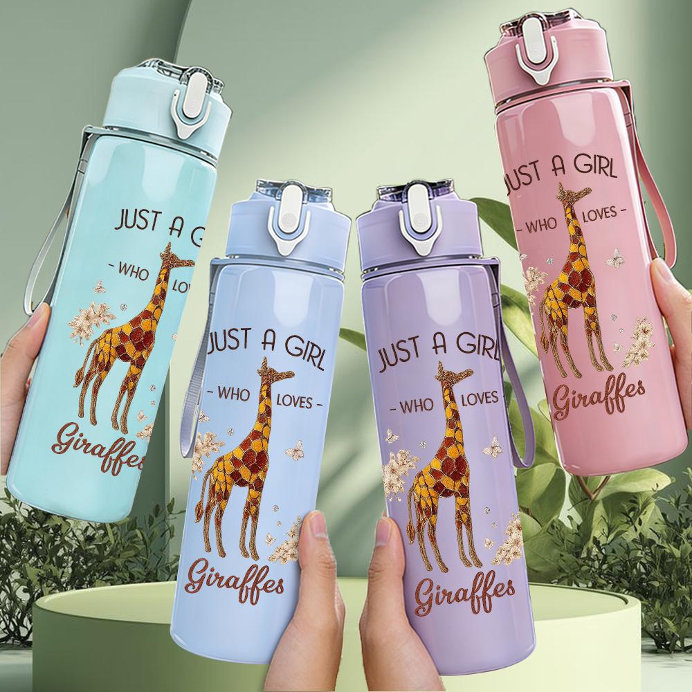 1PC Thin Line Single Tall Giraffe Silhouette 750ml Color Plastic Water Bottle Leakproof Flip Straw Lid For Sports Office Home Use