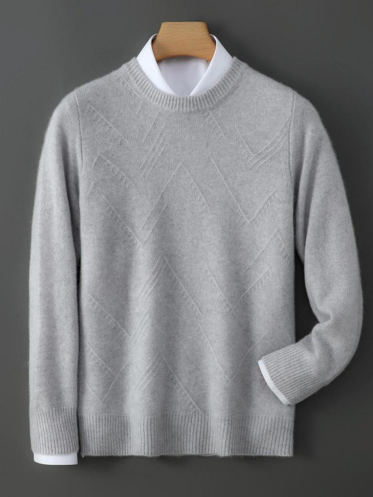 Men's Diamond Jacquard Pure Wool Pullover - Thick, Soft, and Smooth Round Neck Sweater for Autumn/Winter 2025.