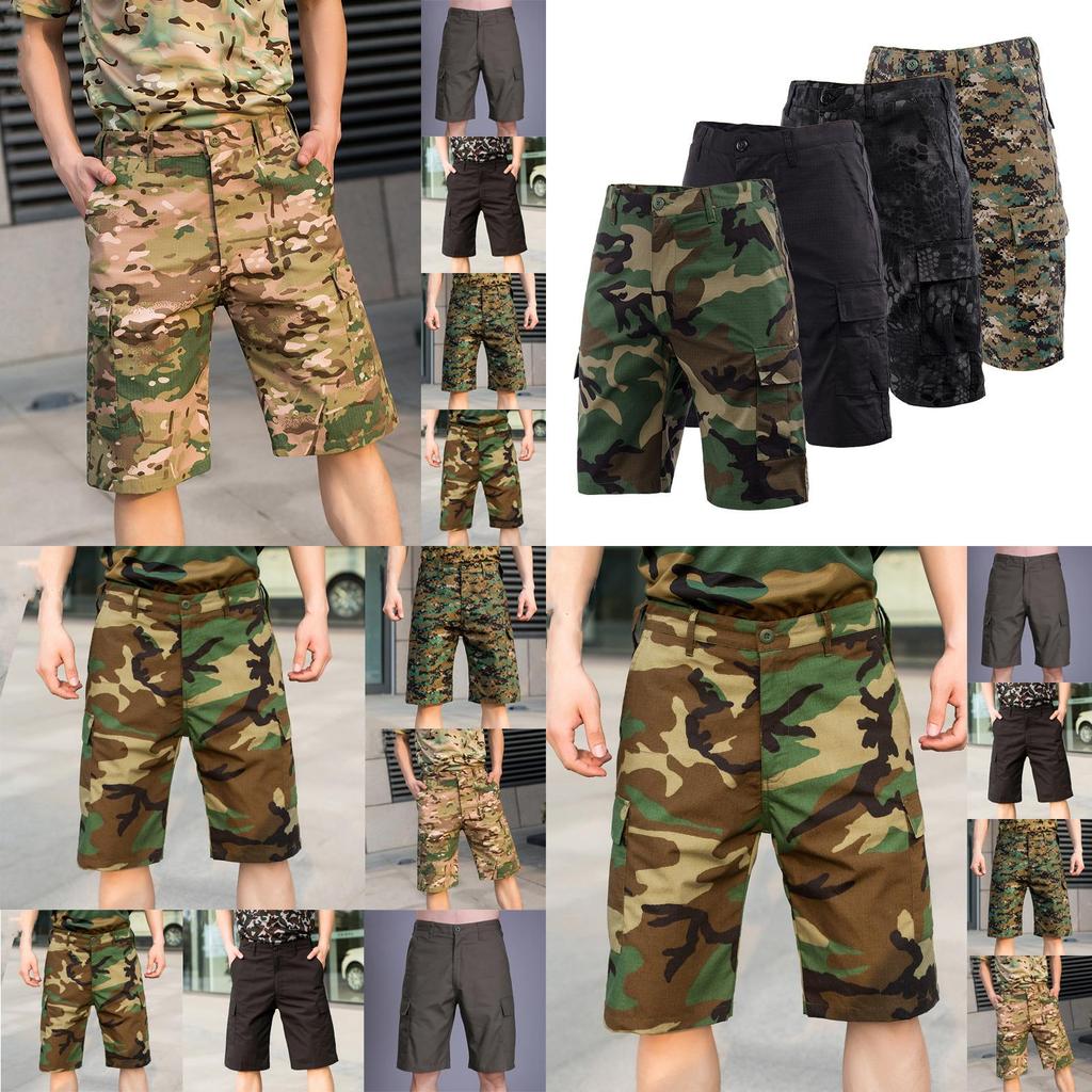 Stylish Men's Army Combat Camouflage Cargo Shorts Featuring Multiple Pockets