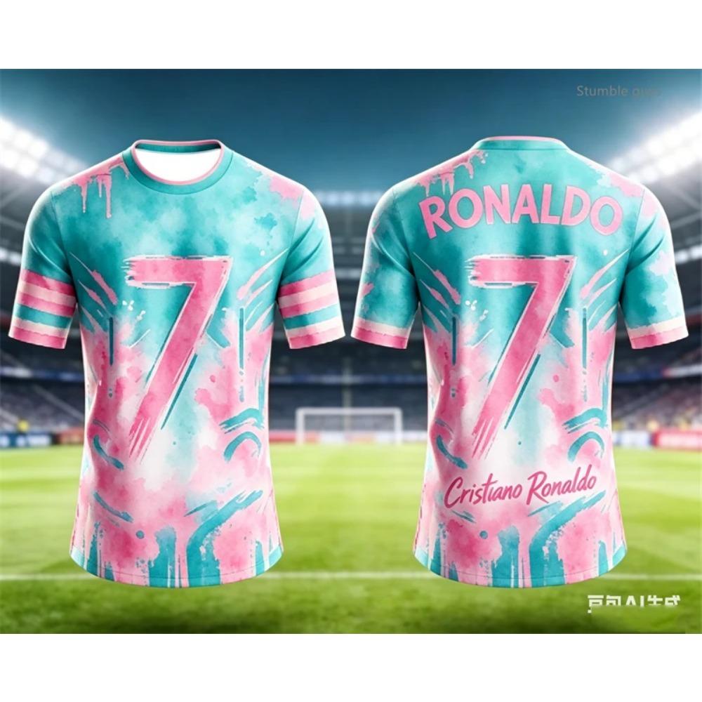 Huiteng14 Zomer Mannen Retro Kinderen Jongens Ronaldo Voetbal Kunst Gedrukt T-shirt met Korte Mouwen Casual Sportshirt Tee Streetwear 110