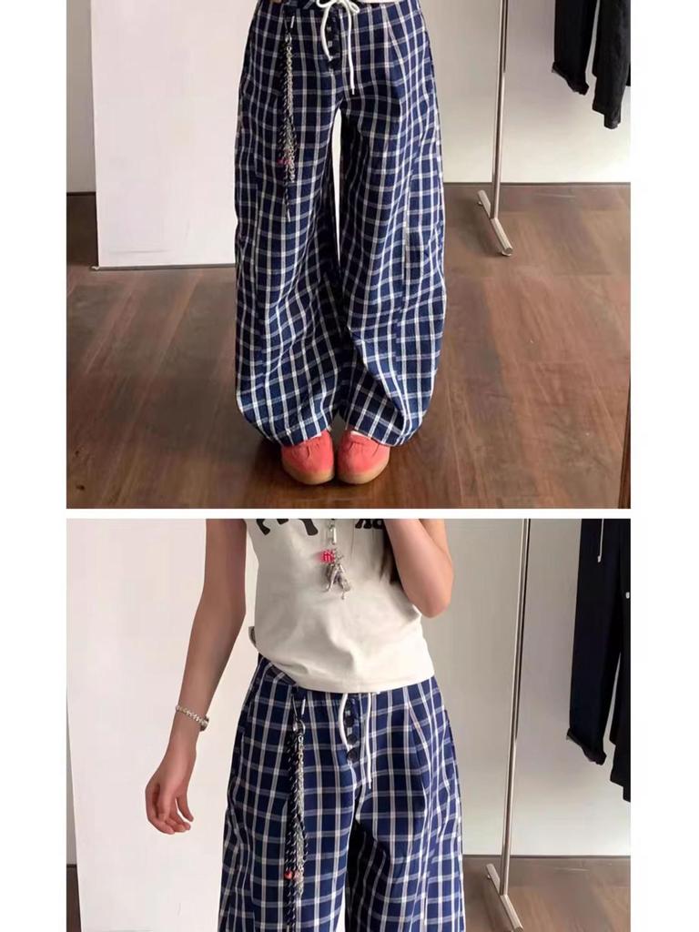 2026 Summer Women's Plaid Patchwork Scalloped Pants