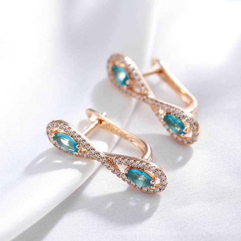 New  Rose Gold Color Drop Earring For Women Fashion Jewelry Blue Natural Zircon Long Earring Fine Wedding Jewelry
