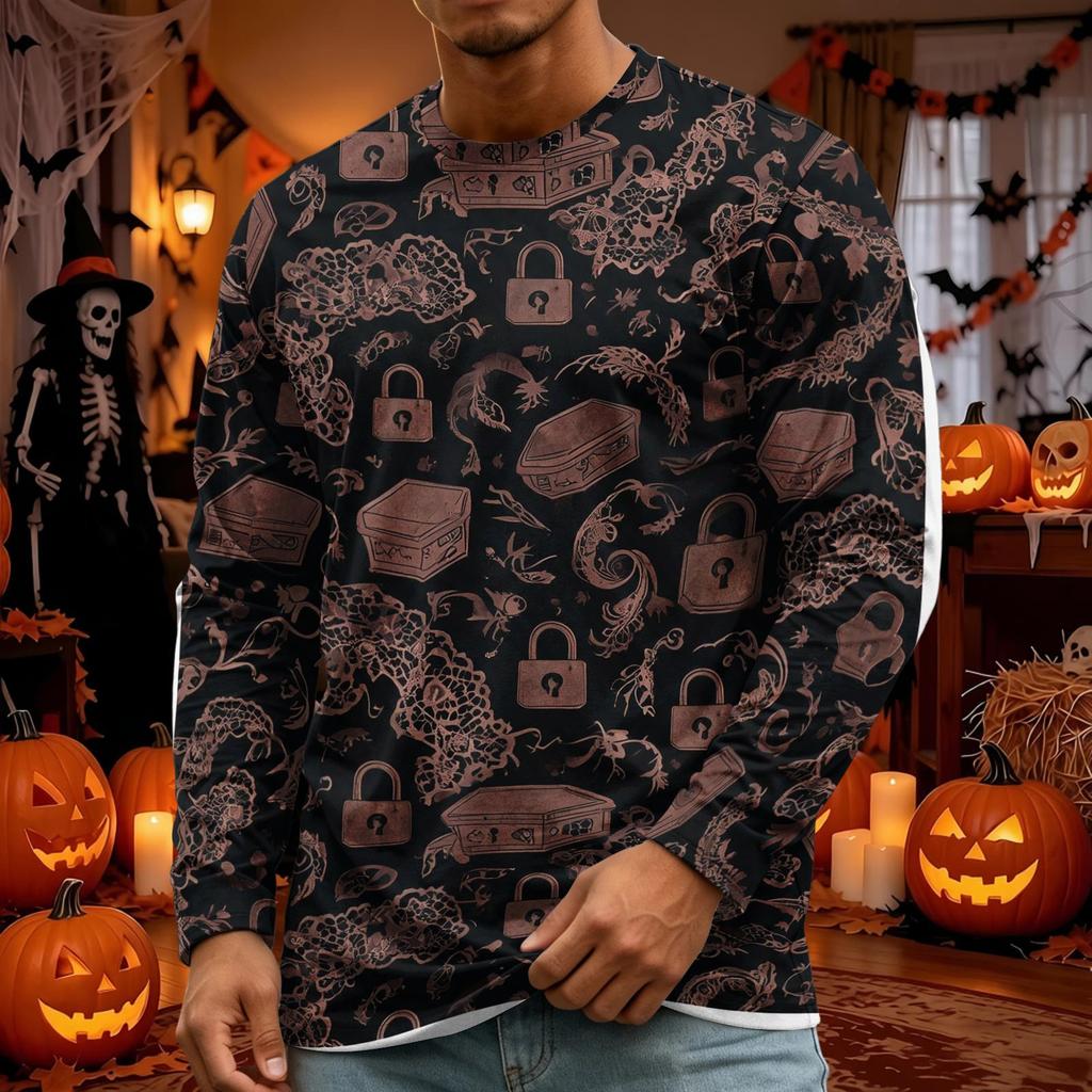 Men's Halloween Print Round Neck Long Sleeve T-Shirt