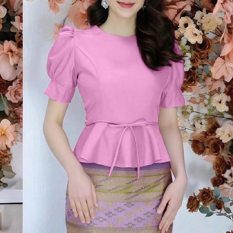 

ZANZEA Женская повседневная летняя блузка с круглым вырезом и коротким рукавом 4XL розовый