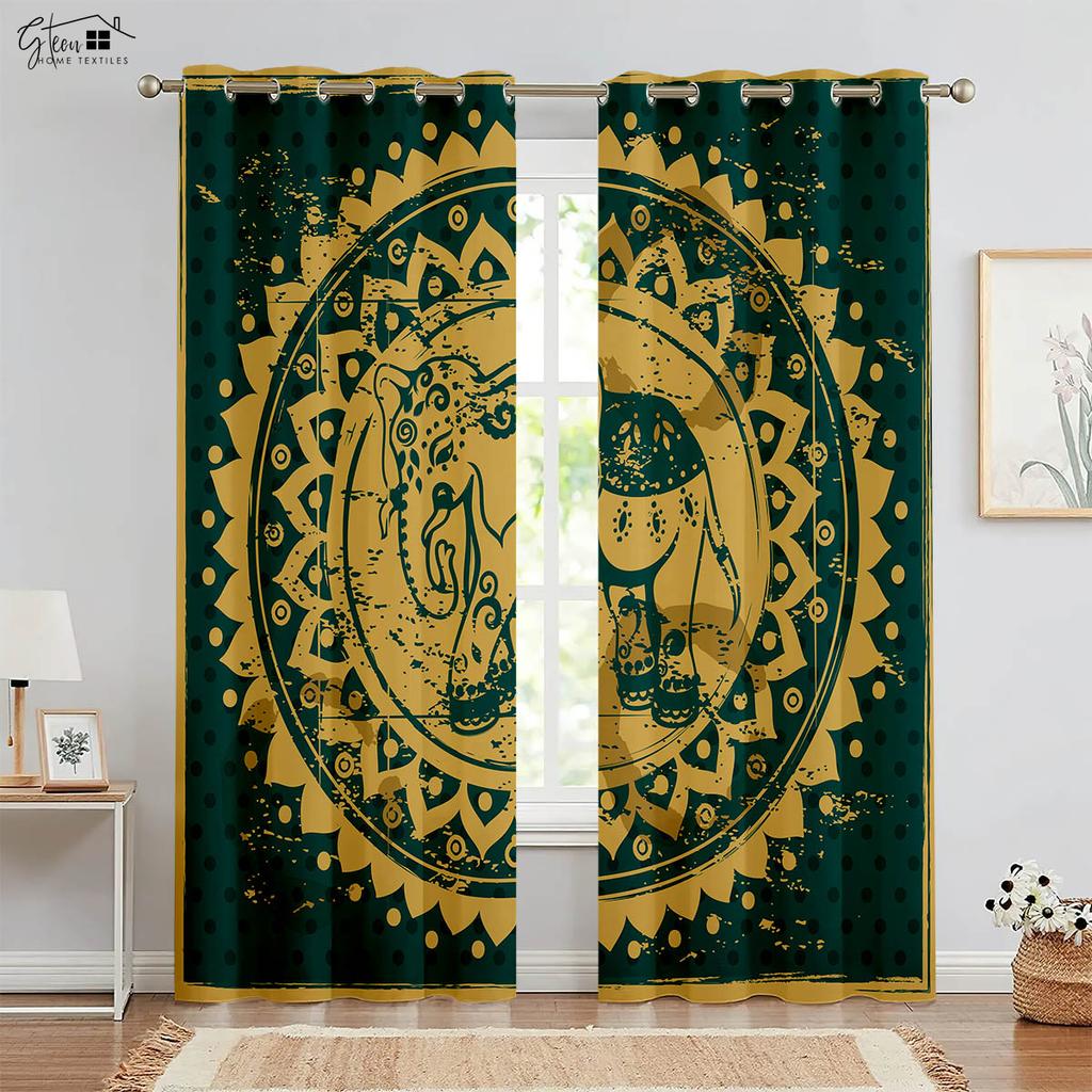 Elephant Pattern 3D Printed Curtains Nordic Style Live Background Homestay Bedroom Living Room Fortune Decoration Curtains 2PCS