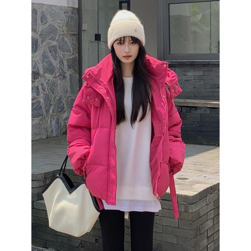 Padded clothes women's winter new short cotton clothes thickened hat removable fluffy bread clothes