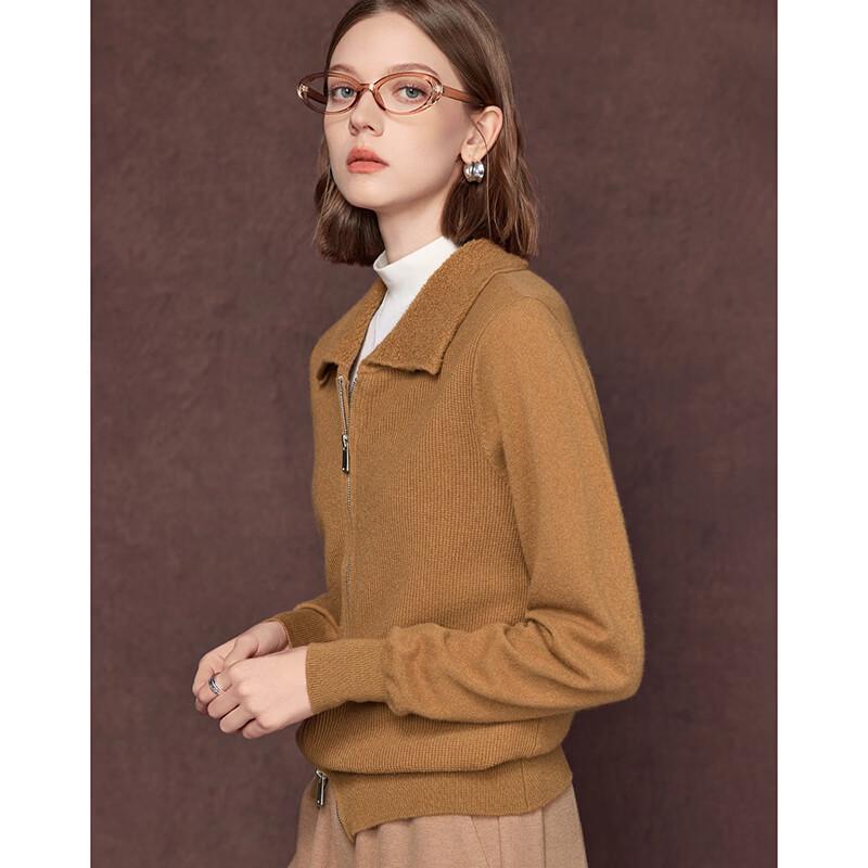 Women's 100% Wool Patchwork Lapel Double-Zip Knit Cardigan