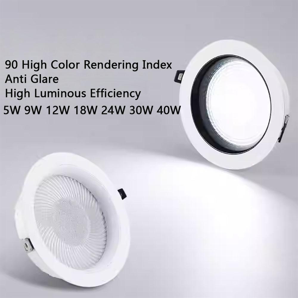 Dimmable AC90V-260V 5W9W12W18W24W30W40W LED Downlights Epistar Chip COB Recessed Ceiling Lamps Spot Lights For Home Illumination