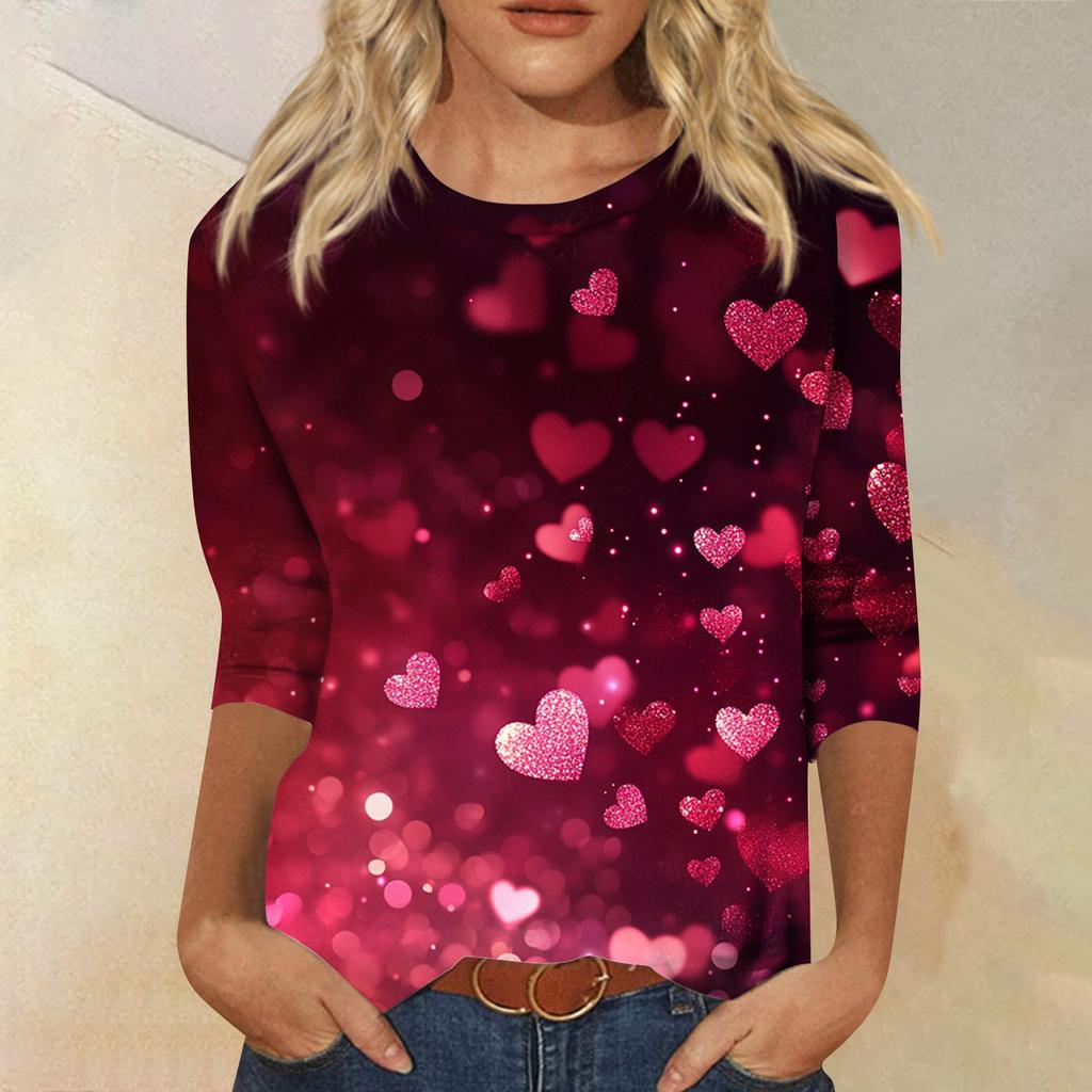 Women's Tops Three-quarter Sleeve Shirt V-neck Loose Casual Shirt Print T-shirt