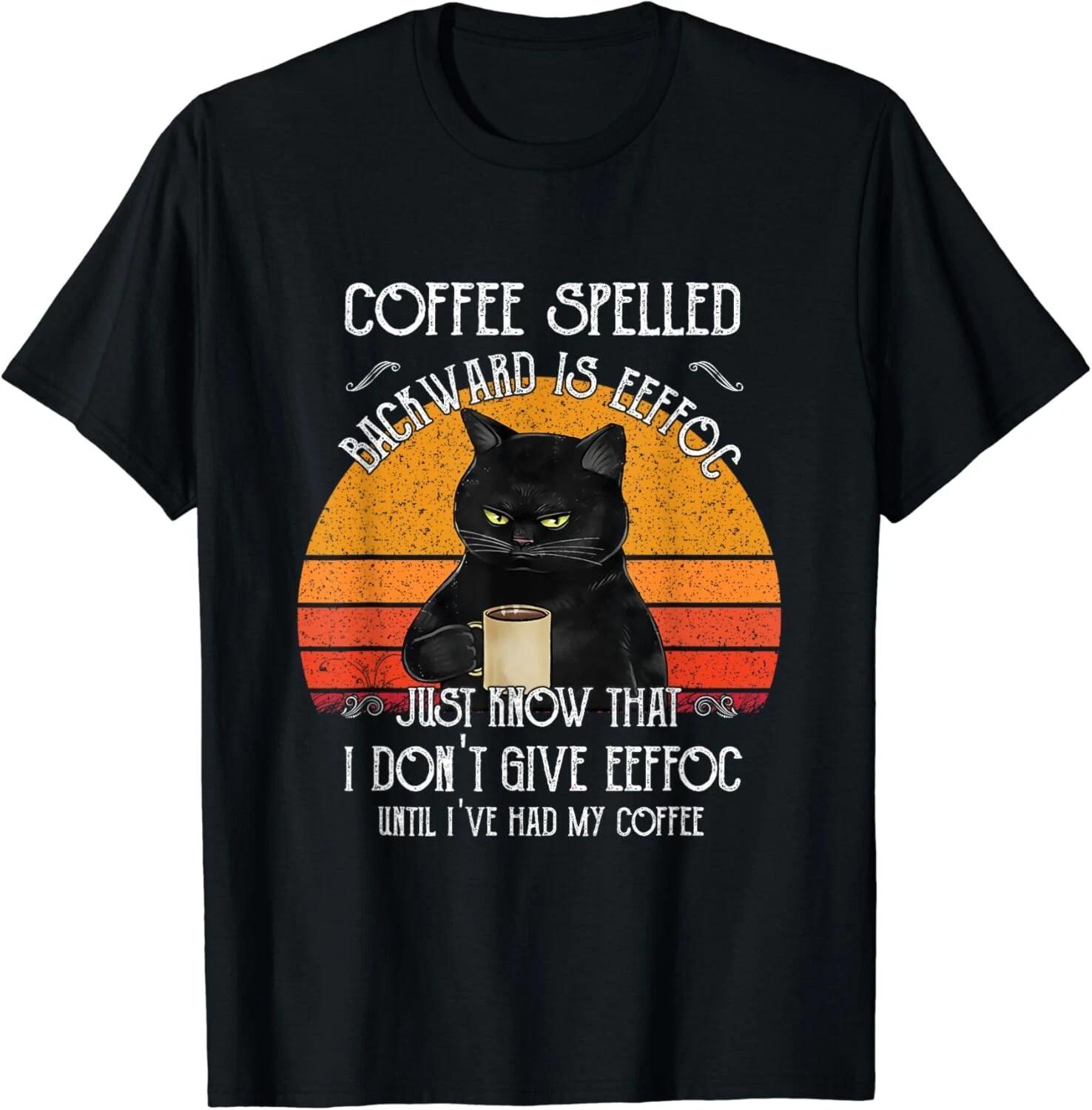 Funny Black Cat coffee spelled backwards is eeffoc Gift Unisex T-Shirt XL
