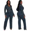6039 Tie-Dye Washed Long Sleeve Patchwork Denim Jumpsuit Romper