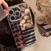 American Retro Leopard Print Splicing Mobile Phone Case Suitable for 16 Apple 17 Promax Lens Film Iphone14 Flash Powder 12