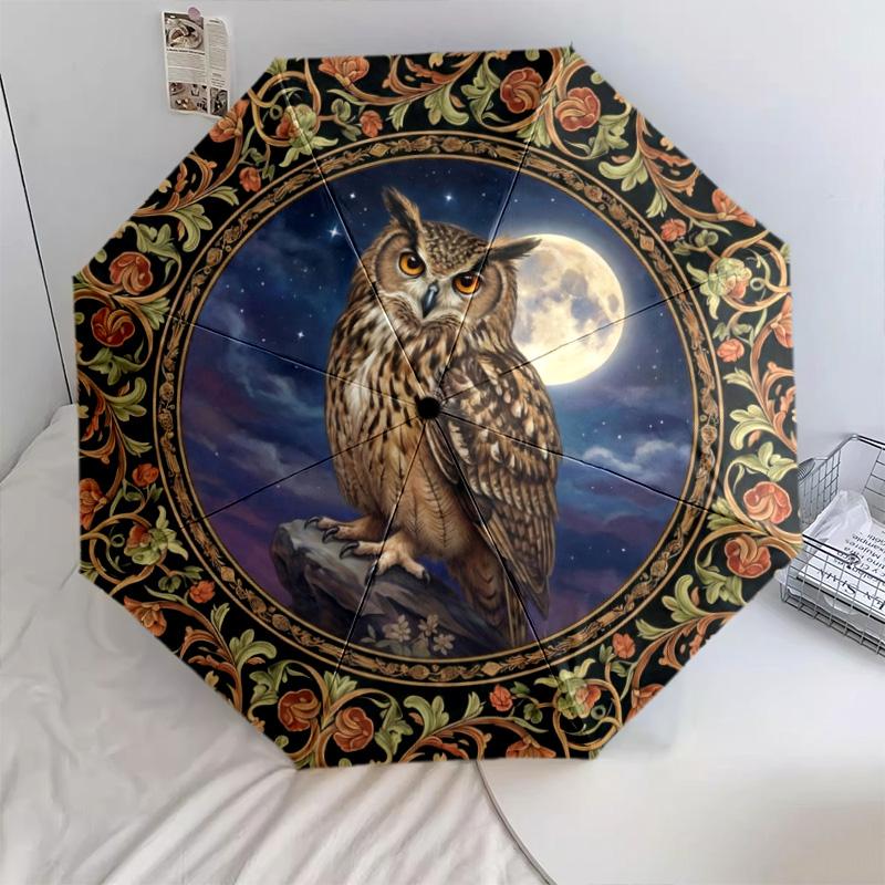 

1 PC Automatic Folding Umbrella -Retro Owl Pattern, Portable & Foldable Design with 8 Ribs, Christmas Birthday Gifts