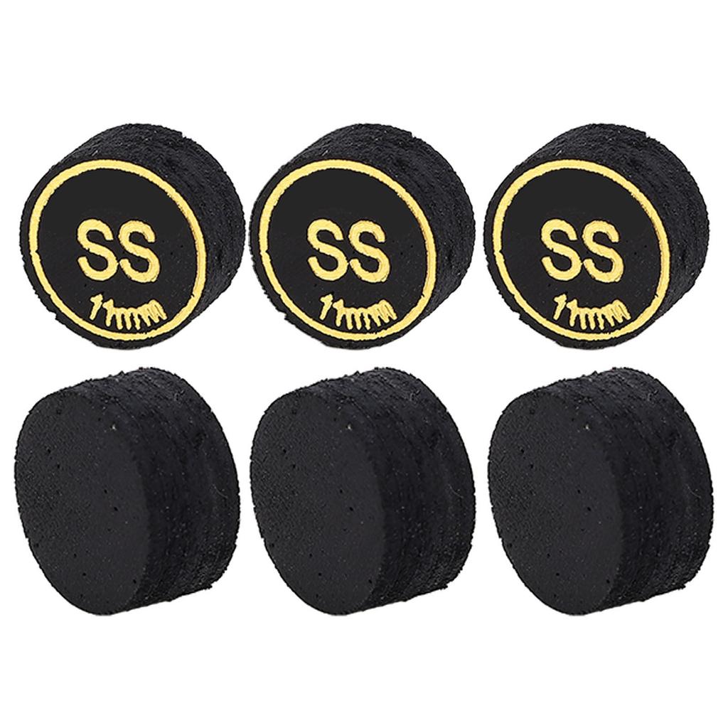 6PCS Billiard Cue Tips PU Multiple Layer Pool Cue Tips Replacement for Billiard Games Black SS