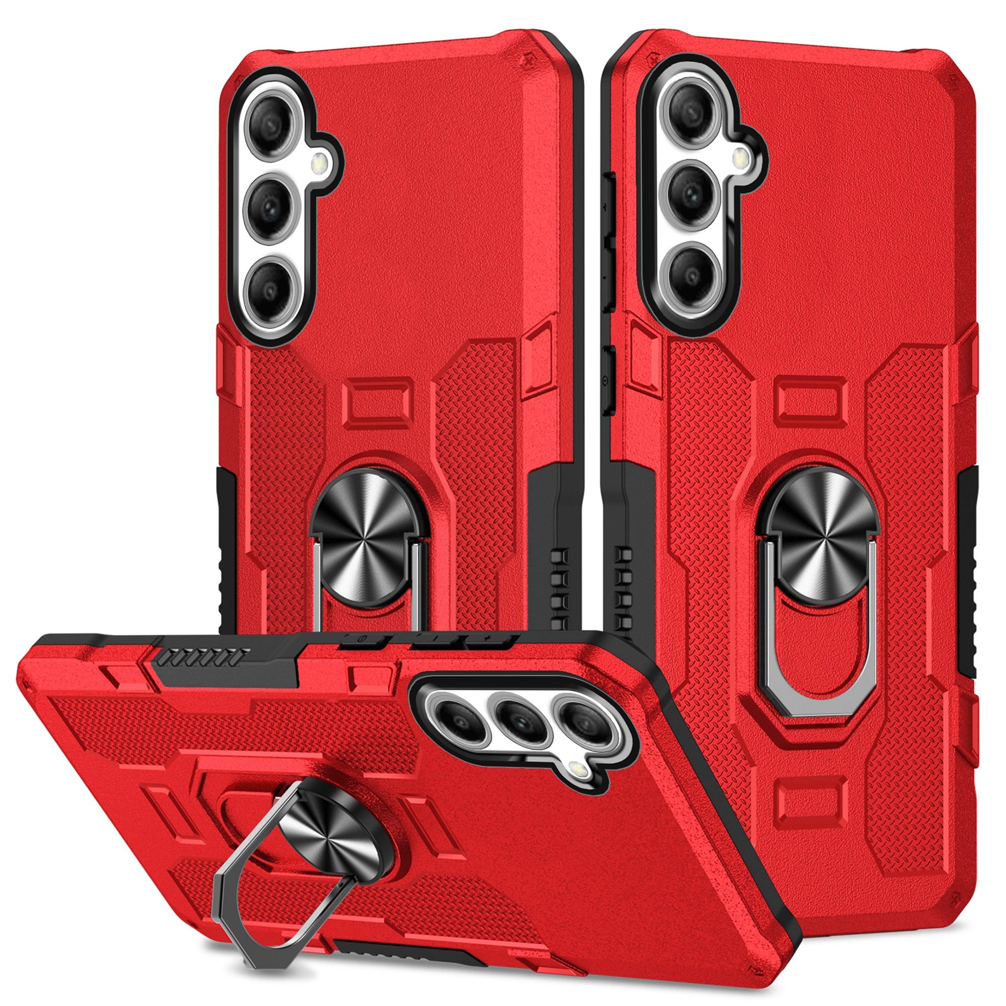 

For Samsung Galaxy S25+/S24+ Phone Case Ring Kickstand PC+TPU Shockproof Cover Red