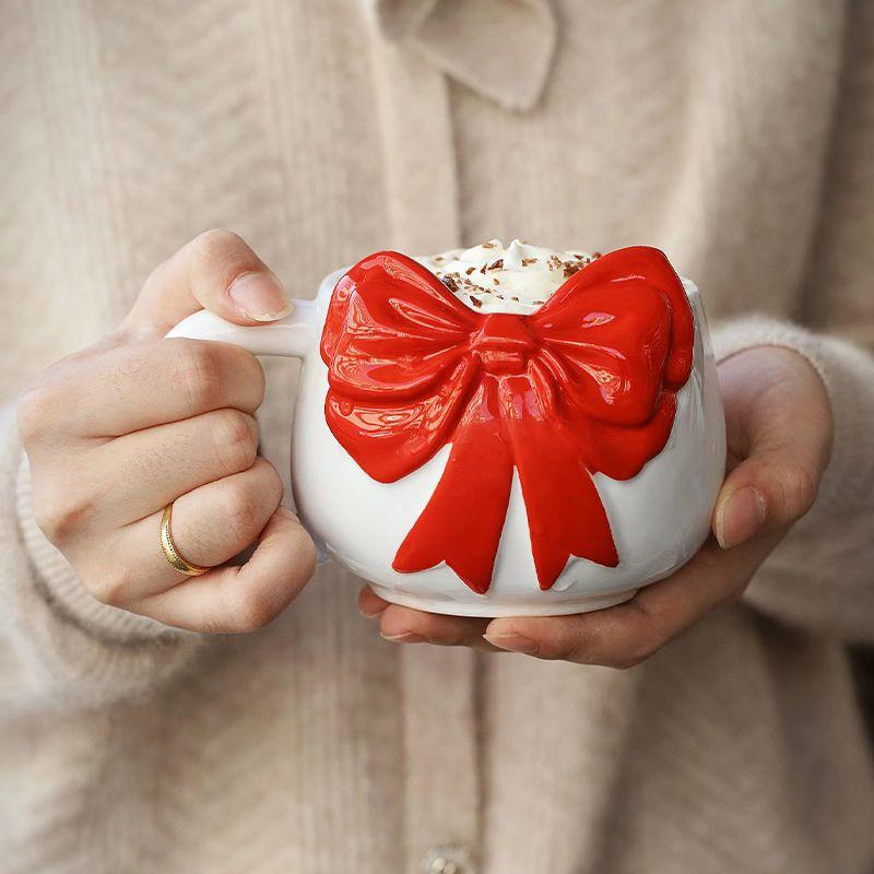 Bow Knot Kawaii Ceramic Mug Niche Hand-painted Girlfriend Princess Coffee Latte Cup Home Breakfast Milk Drink Mugs Birthday Gift