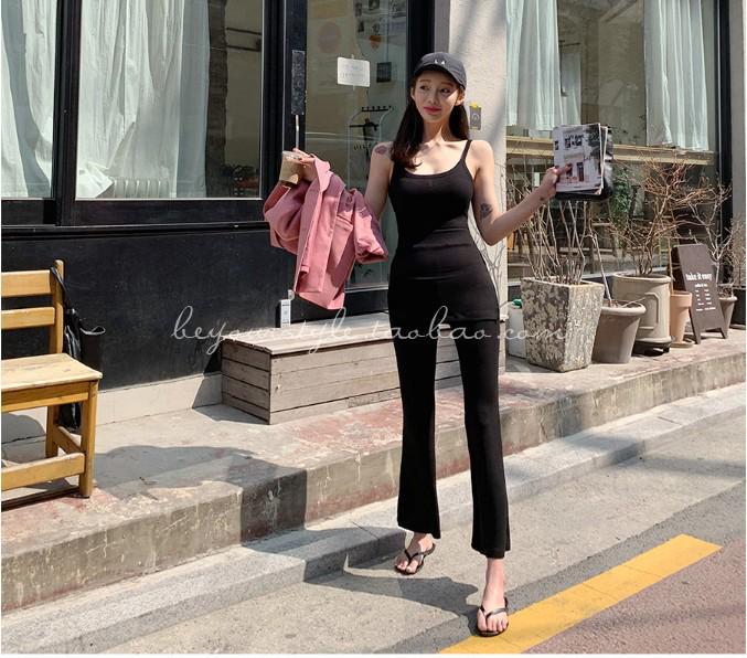 Same-Day Shipping: Cozy Korean Fashion Set – Soft Black Camisole + Relaxed Fit Long Pants