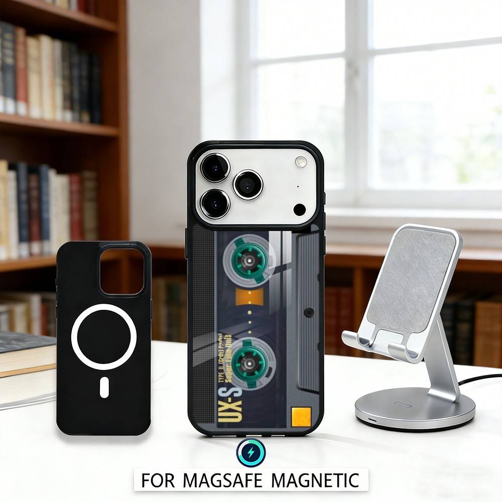R-Retro C-Cassette t-tape Phone Case For iPhone 17,16,15,14,13,12,Pro,Max For Magsafe Magnetic Wireless Charging
