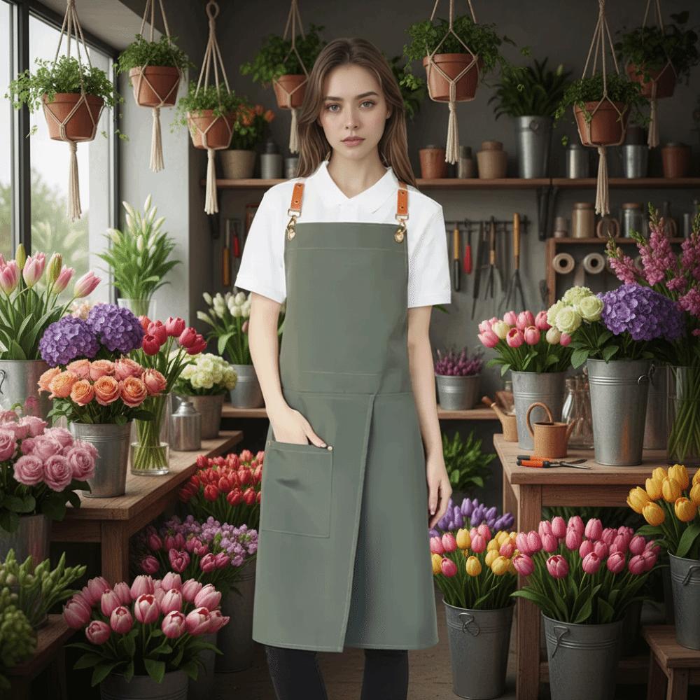 with Pocket Cafe Apron Waterproof Kitchen Apron Multi-functional Canvas Apron  Garden