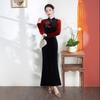 Elegant Velvet Cheongsam Dress Women 2025 Retro High Waist Fishtail Silhouette Stand Collar Nine-Sleeve