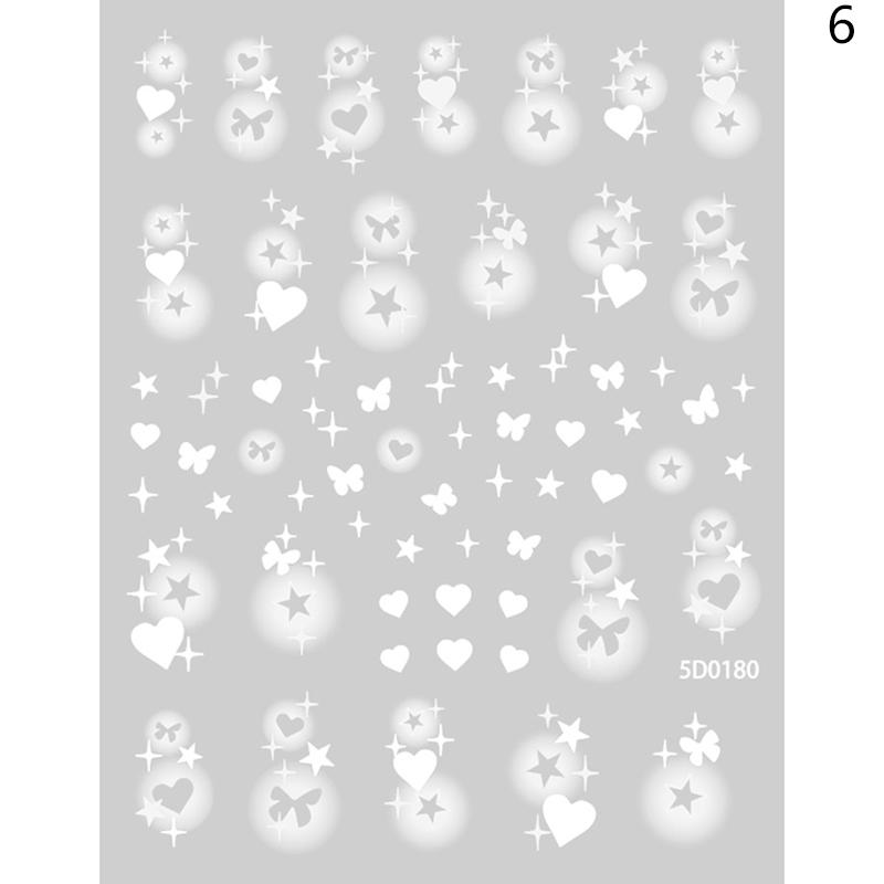 Halo Dyed Semi Transparent Hollow Butterfly Nail Sticker Love Star White Non Spray Nail Decoration Sticker