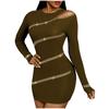 Fashion Women's Color Hot Drill Slim Package Hip Strapless Long Sleeved Dress