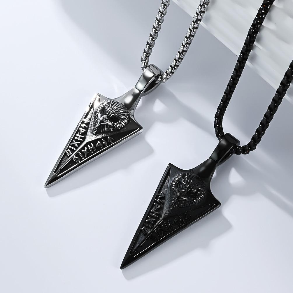 Retro Viking Rune Spear Arrow Crow Pendant Nordic Totem Raven Stainless Steel Necklace
