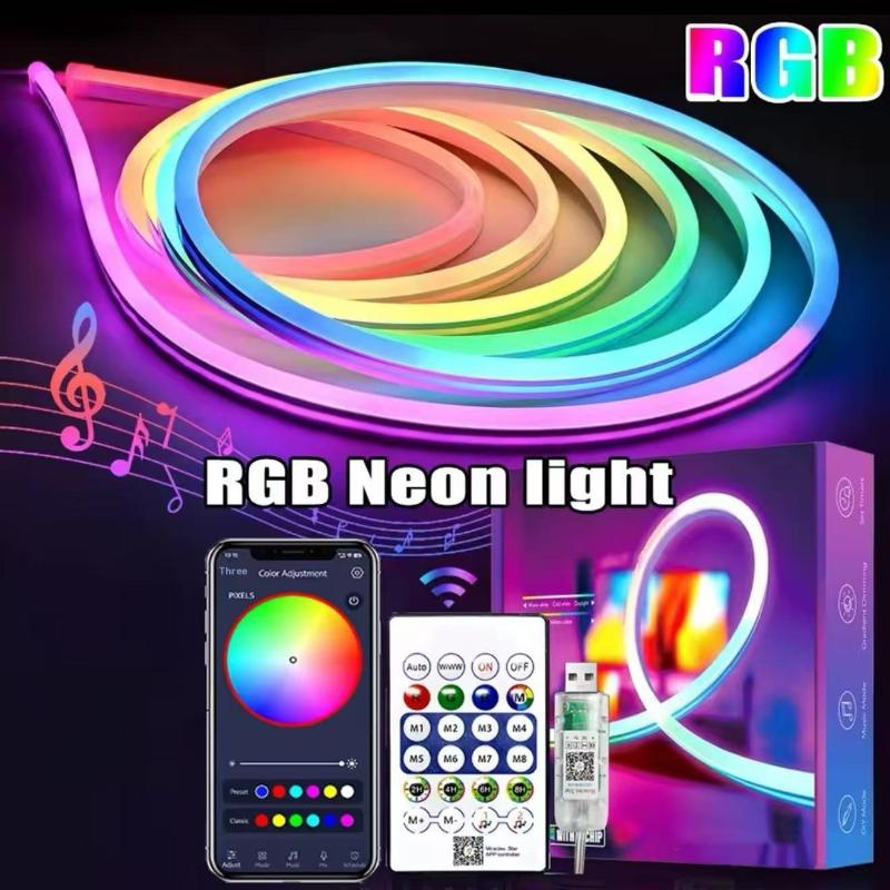 5V RGBIC Neon LED Strip Lights Neon Rope Light With Music Sync DIY RGBIC Dreamcolor Chasing Strip Tape For Home Decor Lighting