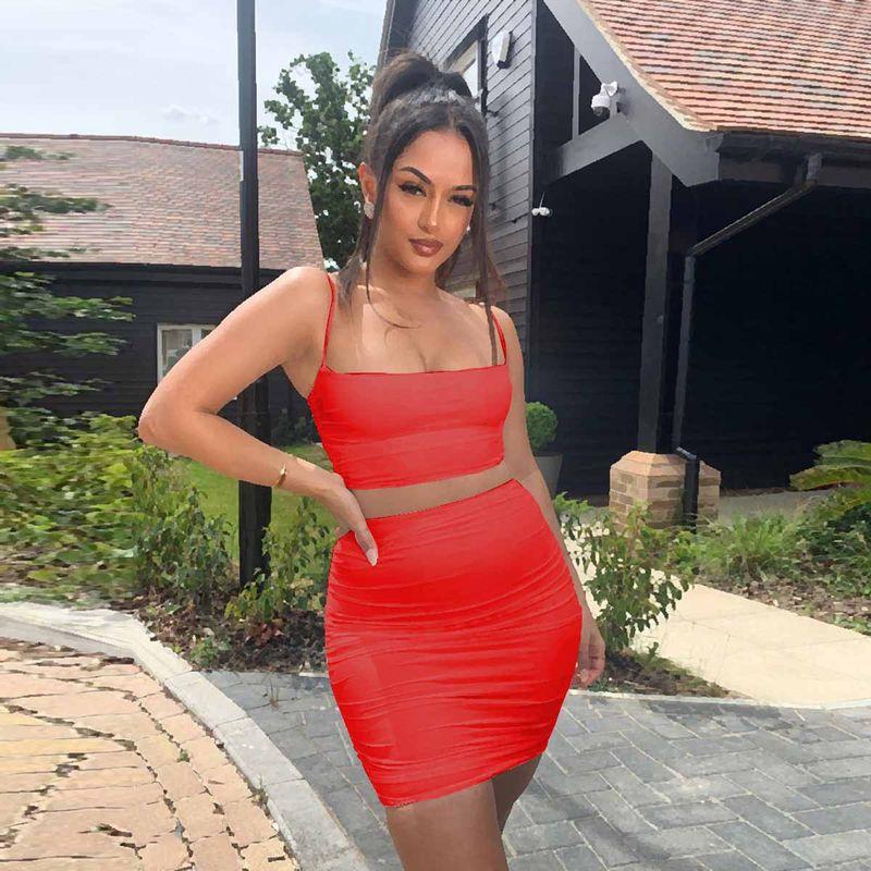 

Sexy Suspender Wrap Hip Skirt Set Sexy Sling High Waist Bodycon Dress Suit Female Red XL