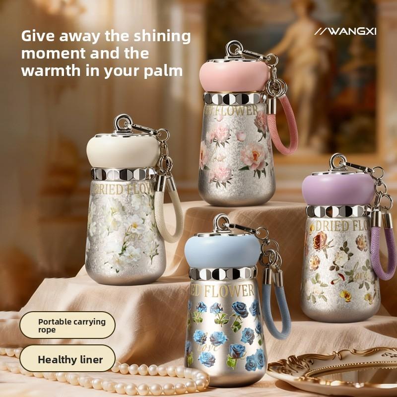 Titanium Inner Lidded Travel Mug With Floral Print Design For Office And Outdoor Use