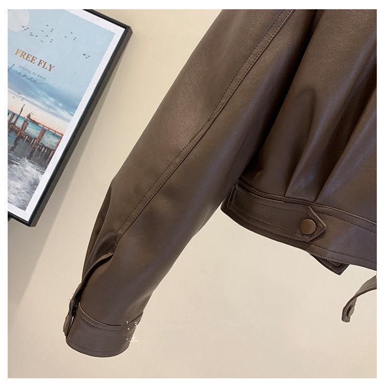 Women's European Style PU Leather Jacket with Velvet, Autumn Lapel Slimming Design