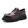 Men's Black Leather Derby Shoes with Thick Sole for Height Increase - British-Style Formal Brogue Round Toe for Weddings and Business.
