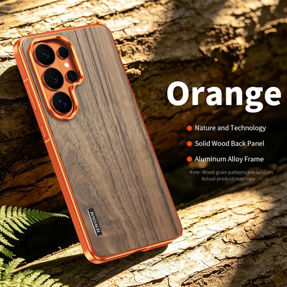 Luxury Alloy Solid Wood Back Panel Hybrid Phone Case For Samsung Galaxy S26 S25 S24 Ultra Aluminum Alloy For Magsafe Wireless Charging Cover