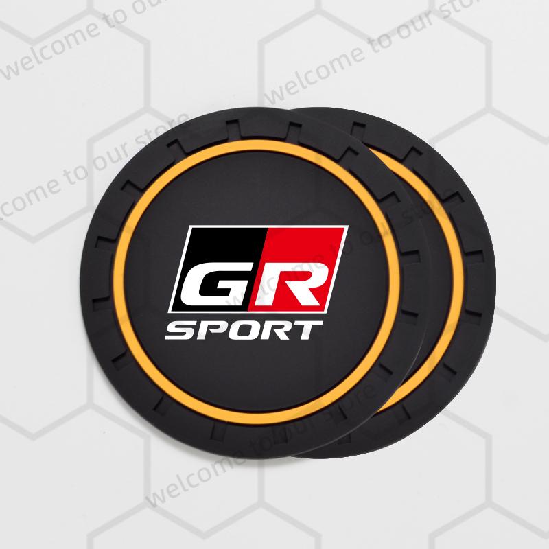 ACS2 2pcs For Toyota GR Sport RAV4 Yaris Camry Corolla C-HR Emblem Car Coaster Water Cup Slot Non-Slip Pad Auto Interior Accessories