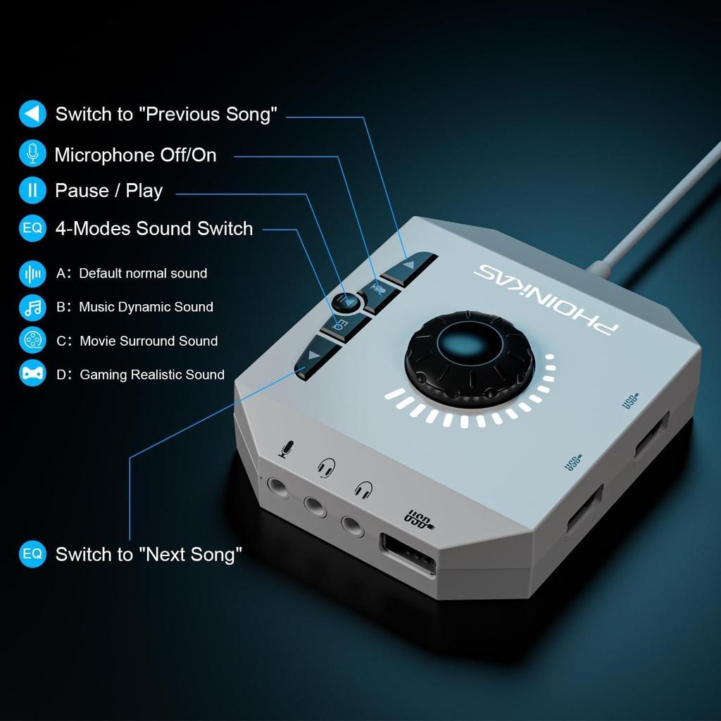 T10 Externe Soundkarte, USB-Audioadapter für PC, Windows, Mac, Linux, Laptops, Desktops, 0,138-Zoll Stereo-Soundkarte und USB-Schnittstelle,