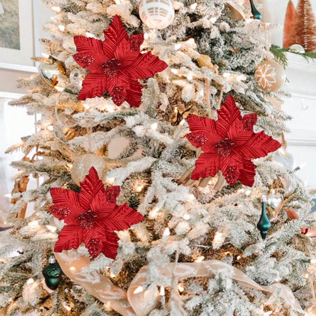 Weihnachtsblumendekoration Große künstliche Poinsettie mit Stiel für Weihnachtsbaum, Vase, Girlande