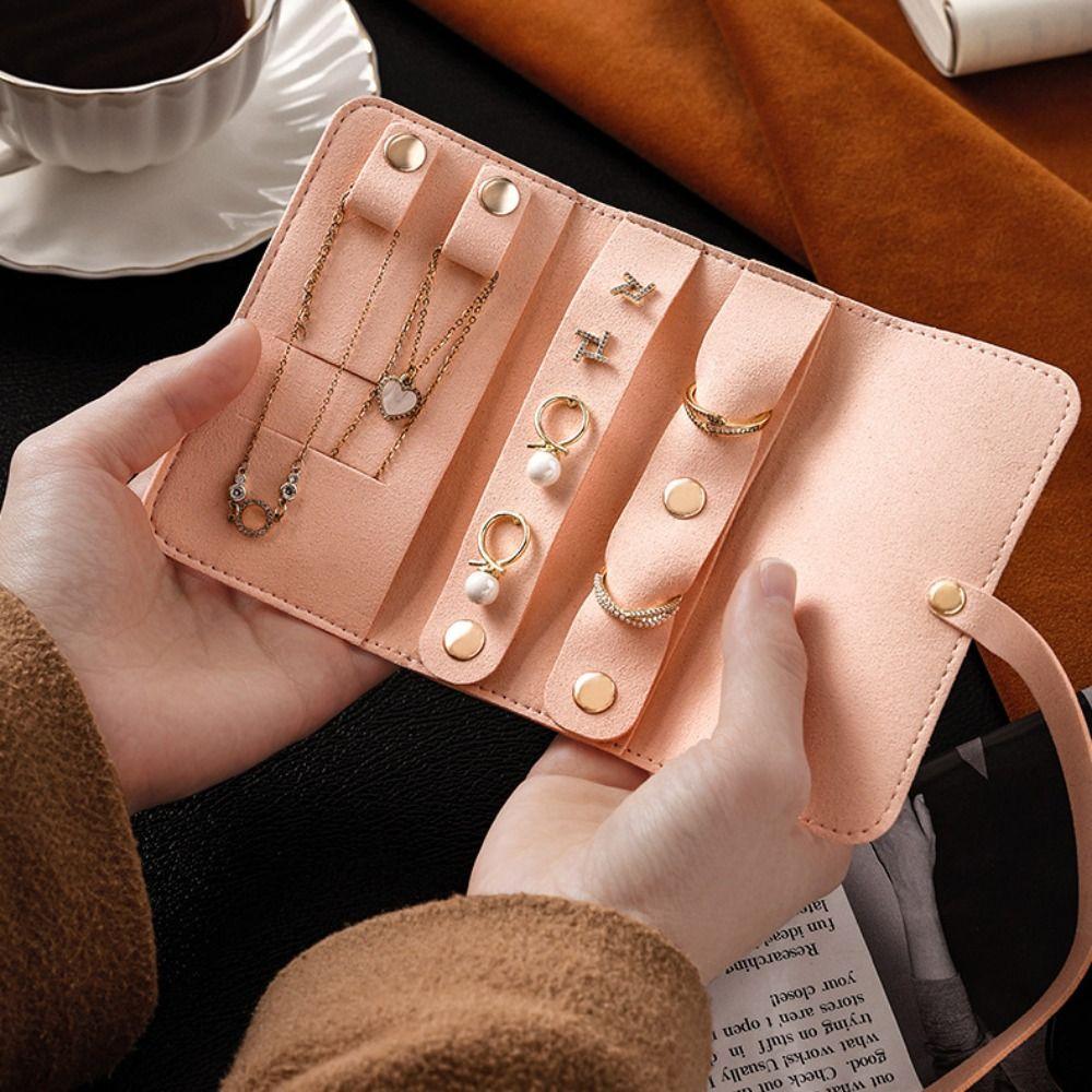 Roll Up Design Jewelry Storage Bag PU Leather Ring Holder Portable Jewelry Pouch Travel Use