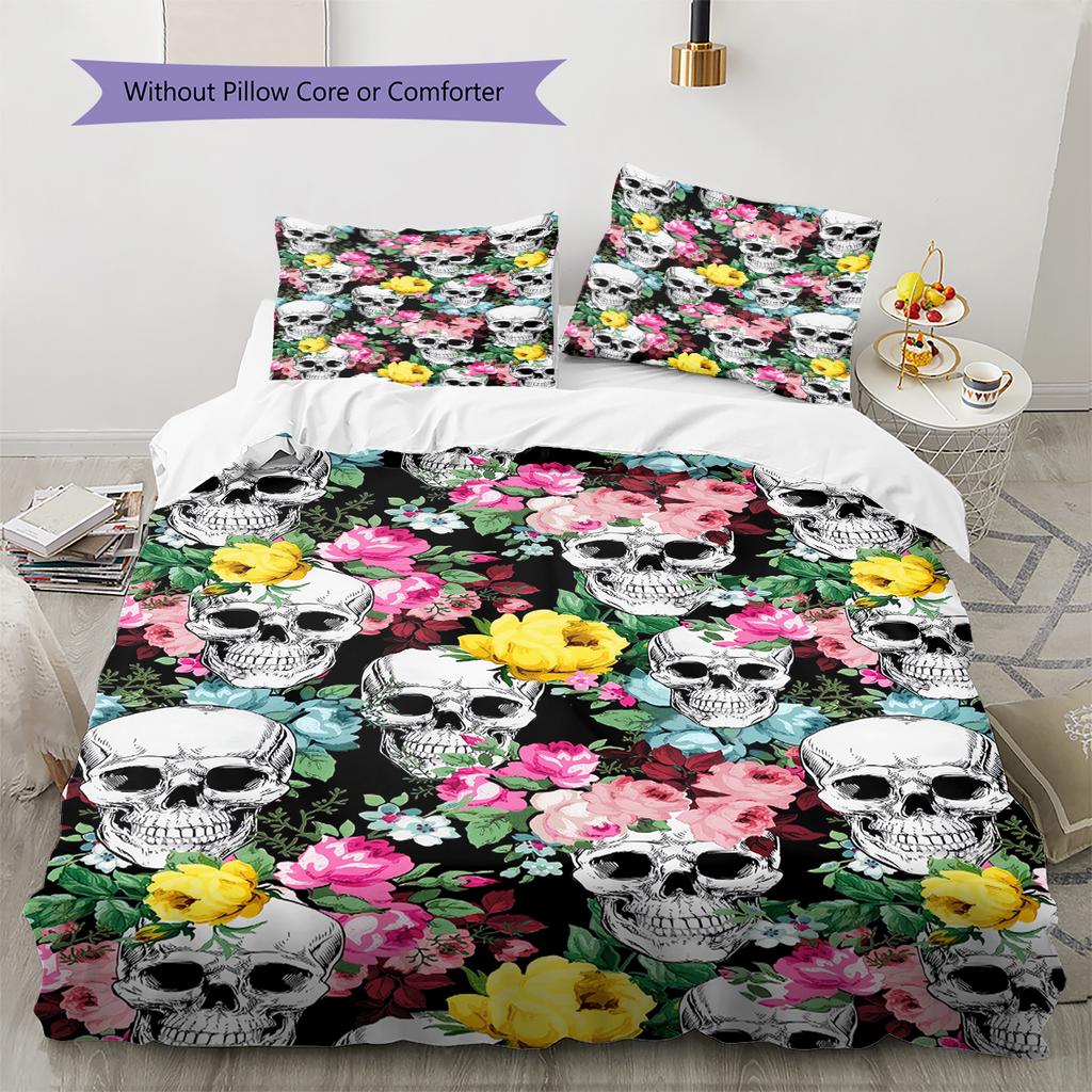 Vintage Skull Pattern Pattern Bedding Quilt Set Quilt Cover Pillowcase Home Decoration Gift (1 * Duvet Cover + 2 * Pillowcase, Without Core)