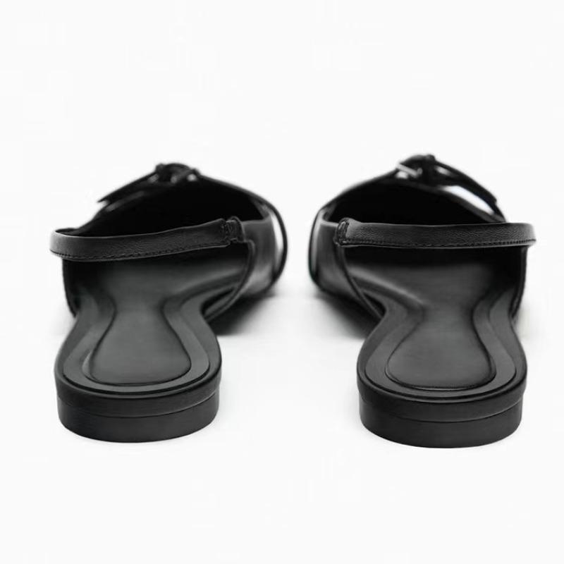 Fashion 2025 Summer New Women's Flat Bottom Slingback Sandals Woman Leopard Pointed End Mules  Fashion Leather Pu Low-heel Beach Shoes