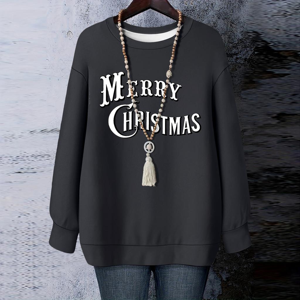 Ladies' Christmas Printed Round Neck Long Sleeved T-shirt Sweatshirt Top